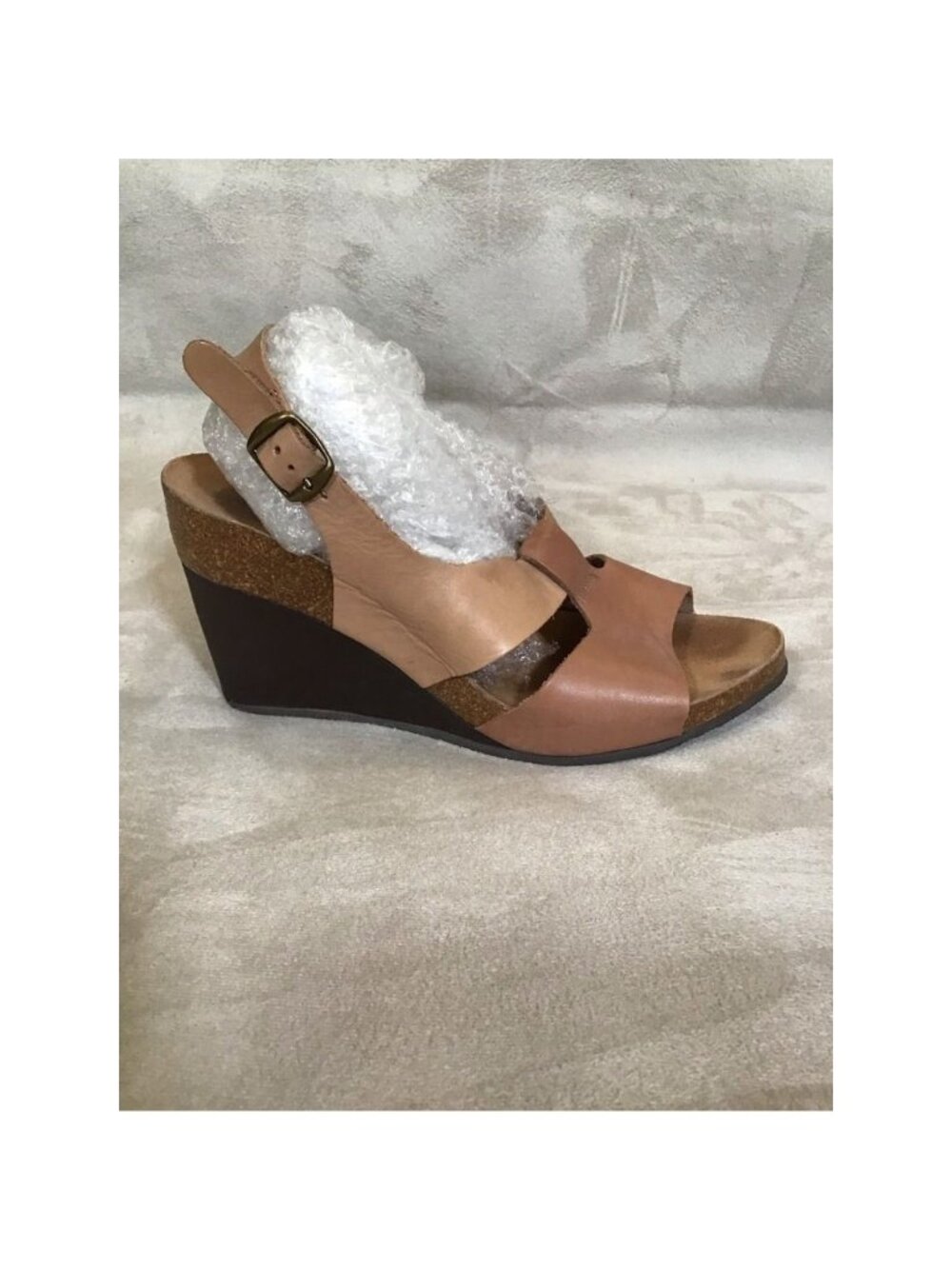 Pedro Iniesta Womens Slingback Heel Sz 10 Brown Leather Beige Wedge Cork Retro